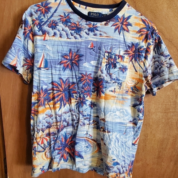 POLO RALPH LAUREN mens tropical  tshirt sz med. Beach - Picture 1 of 7